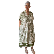 Load image into Gallery viewer, Khaki green animal design floaty dress with pockets (A172)
