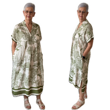 Load image into Gallery viewer, Khaki green animal design floaty dress with pockets (A172)