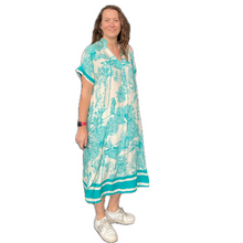 Load image into Gallery viewer, Turquoise animal design floaty dress with pockets (A172)