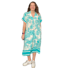 Load image into Gallery viewer, Turquoise animal design floaty dress with pockets (A172)