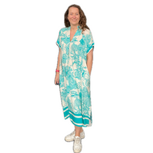Load image into Gallery viewer, Turquoise animal design floaty dress with pockets (A172)