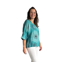 Load image into Gallery viewer, Teal firework cotton top for women. (A158)