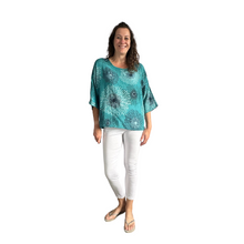 Load image into Gallery viewer, Teal firework cotton top for women. (A158)