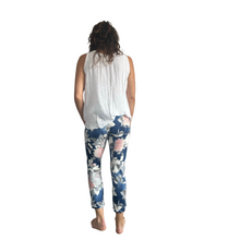 Load image into Gallery viewer, Dark Denim rose printed Italian Joggers for casual everyday wear.
