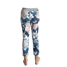 Load image into Gallery viewer, Dark Denim rose printed Italian Joggers for casual everyday wear.
