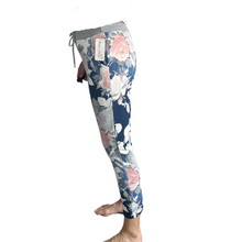 Load image into Gallery viewer, Dark Denim rose printed Italian Joggers for casual everyday wear.
