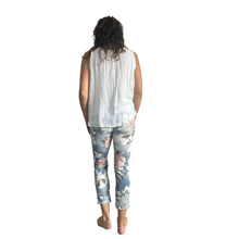 Load image into Gallery viewer, Light Denim rose printed Italian Joggers for casual, everyday wear.