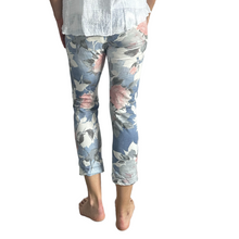 Load image into Gallery viewer, Light Denim rose printed Italian Joggers for casual, everyday wear.