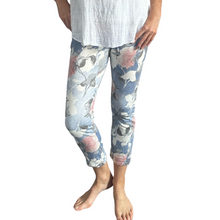 Load image into Gallery viewer, Light Denim rose printed Italian Joggers for casual, everyday wear.