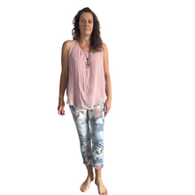 Load image into Gallery viewer, Light Denim rose printed Italian Joggers for casual, everyday wear.