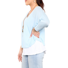 Load image into Gallery viewer, Ladies 2 Piece Layer Plain Top with Necklace with 3/4 Sleeves (A91)  (Sky blue )
