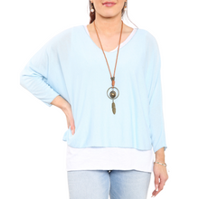 Load image into Gallery viewer, Amanda Ladies 2 Piece Layer Plain Top with Necklace with 3/4 Sleeves (A91) (Sky blue )