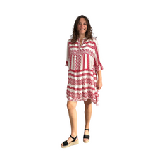 Load image into Gallery viewer, Red Aztec Print Tiered Dress for women. (A159)