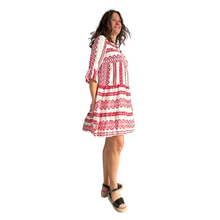 Load image into Gallery viewer, Red Aztec Print Tiered Dress for women. (A159)