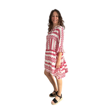 Load image into Gallery viewer, Red Aztec Print Tiered Dress for women. (A159)
