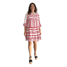 Load image into Gallery viewer, Red Aztec Print Tiered Dress for women. (A159)