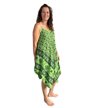 Load image into Gallery viewer, Bright green with Blue Elephant Design Handkerchief Dress (AA74)