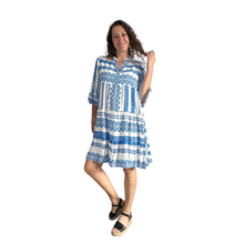 Load image into Gallery viewer, Royal Blue Aztec Print Tiered Dress for women. (A159)
