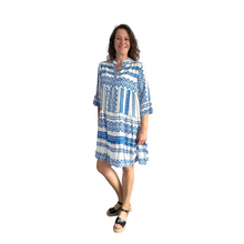 Load image into Gallery viewer, Royal Blue Aztec Print Tiered Dress for women. (A159)