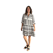 Load image into Gallery viewer, Black Aztec Print Tiered Dress for women. (A159)