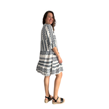 Load image into Gallery viewer, Grey Aztec Print Tiered Dress for women. (A159)