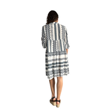Load image into Gallery viewer, Grey Aztec Print Tiered Dress for women. (A159)