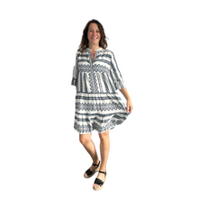 Load image into Gallery viewer, Grey Aztec Print Tiered Dress for women. (A159)