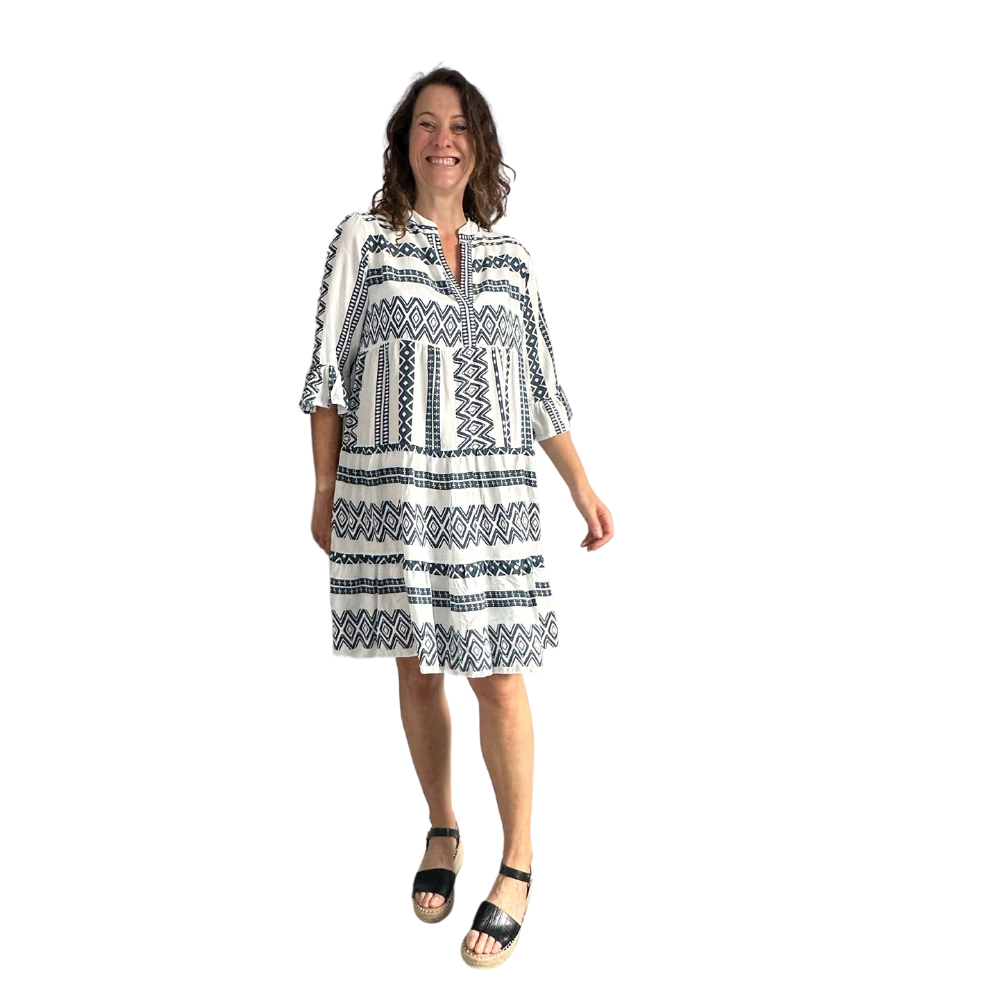 Grey Aztec Print Tiered Dress for women. (A159)