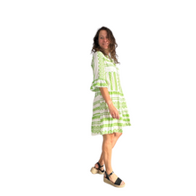 Load image into Gallery viewer, Lime Green Aztec Print Tiered Dress for women. (A159)