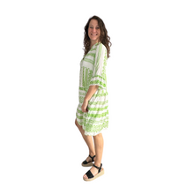 Load image into Gallery viewer, Lime Green Aztec Print Tiered Dress for women. (A159)