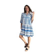 Load image into Gallery viewer, Royal Blue Aztec Print Tiered Dress for women. (A159)