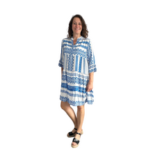 Load image into Gallery viewer, Royal Blue Aztec Print Tiered Dress for women. (A159)