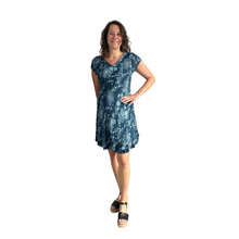 Load image into Gallery viewer, Teal Dandelion stretchy dress with cap sleeves for women (A160)