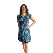 Load image into Gallery viewer, Teal Dandelion stretchy dress with cap sleeves for women (A160)