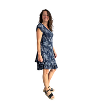 Load image into Gallery viewer, Navy Dandelion stretchy dress with cap sleeves for women (A160)