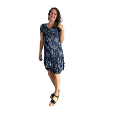 Load image into Gallery viewer, Navy Dandelion stretchy dress with cap sleeves for women (A160)