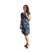 Load image into Gallery viewer, Navy Dandelion stretchy dress with cap sleeves for women (A160)