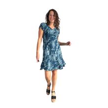 Load image into Gallery viewer, Teal Dandelion stretchy dress with cap sleeves for women (A160)