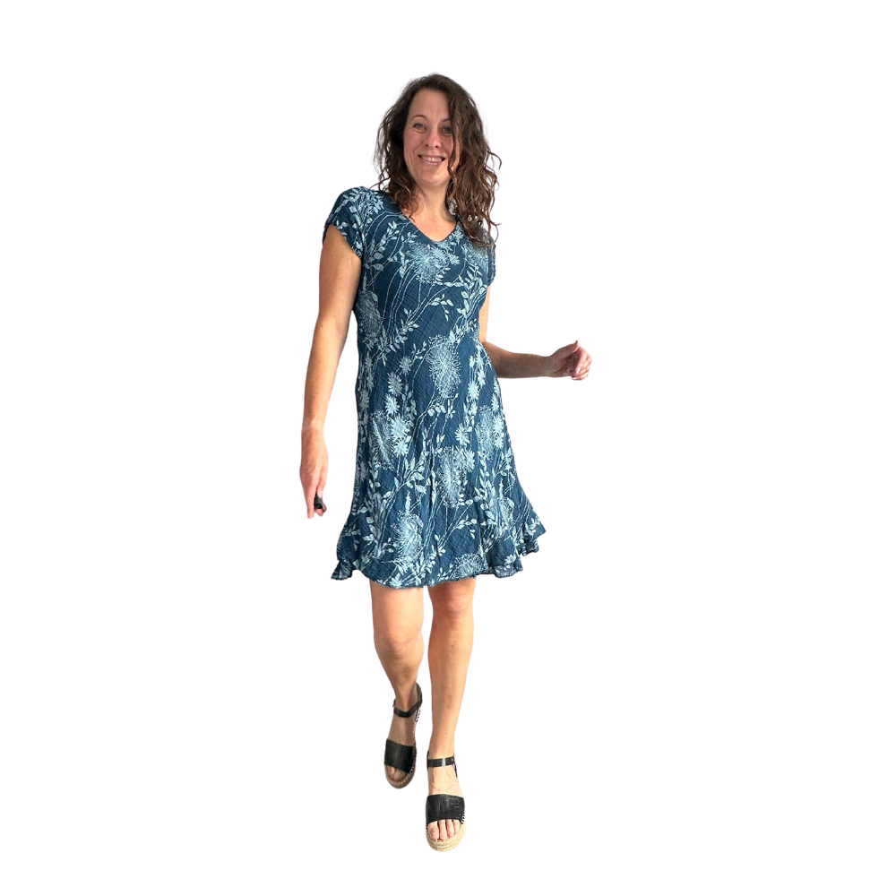 Teal Dandelion stretchy dress with cap sleeves for women  (A160)