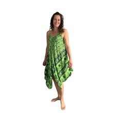 Load image into Gallery viewer, Bright green with Blue Elephant Design Handkerchief Dress (AA74)