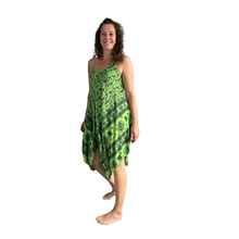 Load image into Gallery viewer, Bright green with Blue Elephant Design Handkerchief Dress (AA74)