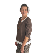 Load image into Gallery viewer, Ladies Dark Brown 2 Piece Layer Plain Top with Necklace with 3/4 Sleeves (A91)