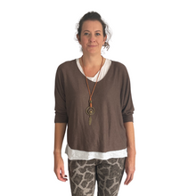 Load image into Gallery viewer, Ladies Dark Brown 2 Piece Layer Plain Top with Necklace with 3/4 Sleeves (A91)