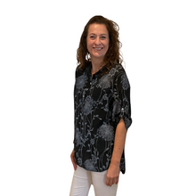 Load image into Gallery viewer, Ladies Black dandelion print shirt (A127)