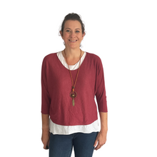 Load image into Gallery viewer, Ladies 2 Piece Layer Plain Top with Necklace with 3/4 Sleeves (A91) - Made in Italy (Raspberry)