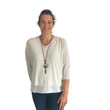 Load image into Gallery viewer, Ladies White 2 Piece Layer Plain Top with Necklace with 3/4 Sleeves (A91)