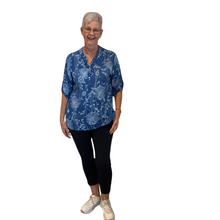 Load image into Gallery viewer, Ladies Royal blue dandelion print shirt (A127)
