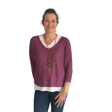 Load image into Gallery viewer, Ladies Plum 2 Piece Layer Plain Top with Necklace with 3/4 Sleeves (A91)
