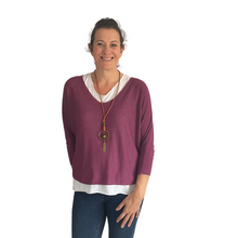 Load image into Gallery viewer, Ladies Plum 2 Piece Layer Plain Top with Necklace with 3/4 Sleeves (A91)