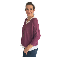 Load image into Gallery viewer, Ladies Plum 2 Piece Layer Plain Top with Necklace with 3/4 Sleeves (A91)
